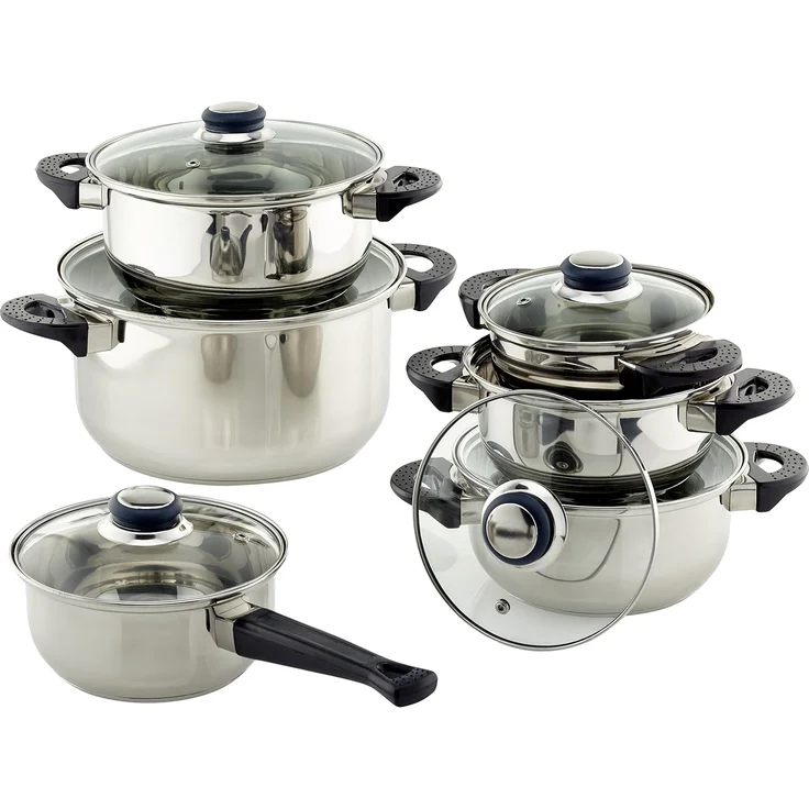 axentia Kochtopf-Set Karin, 6tlg, Edelstahl, mit Glasdeckeln, Silber – Bild 2