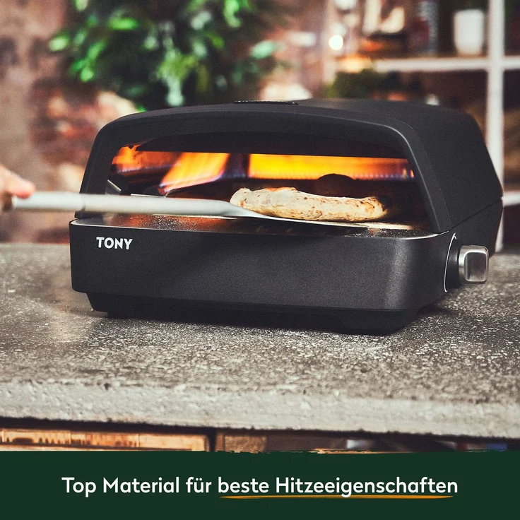 BURNHARD® Gas Pizzaofen - Tony inkl. Hitzeschild, 450 °C, Tragbarer 5,9 kW Outdoor Ofen für Pizza (58,5 x 47,7 x 24,8 cm) inkl. Cordierit-Pizzastein - Schwarz - #946555 – Bild 8