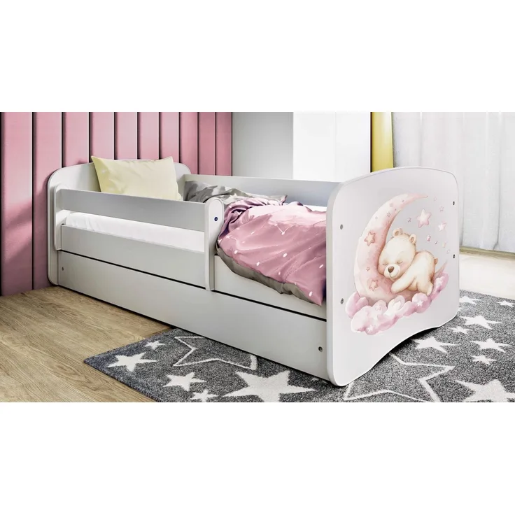 Raumhirsch Furniture Kinderbett 70x140, 80x160, 80x180 cm - Komplettset mit Matratze & Schublade (Bett für Mädchen, Einzelbett Kinder 2–12, mit Rausfallschutz & Lattenrost), verschiedene Farben & Designs