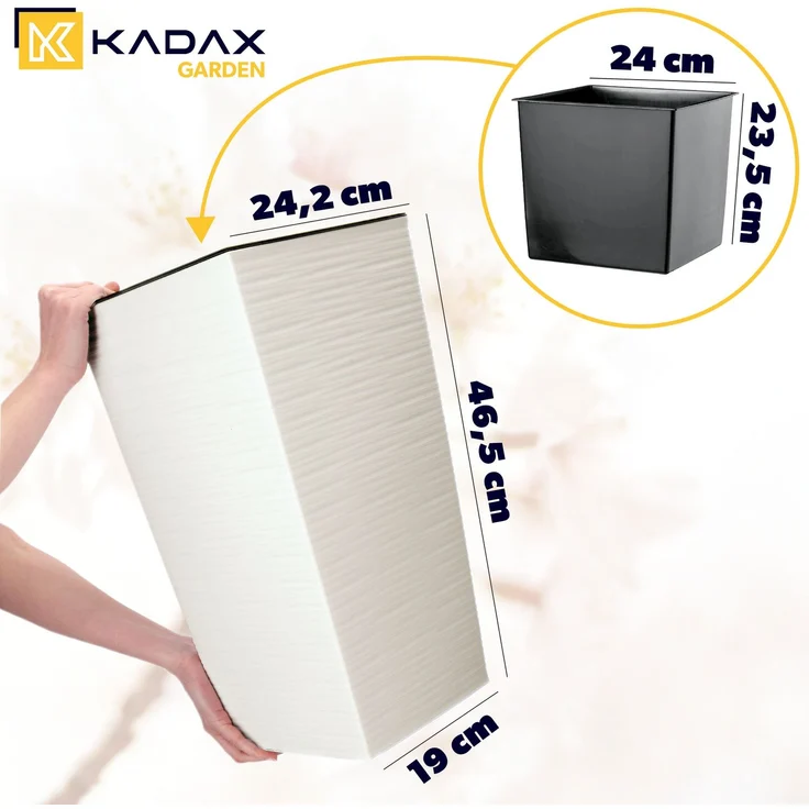 KADAX Blumentopf Blumentopf mit Einsatzabdeckung Blumenständer Hoch Garten Creme 24x47cm – Bild 2