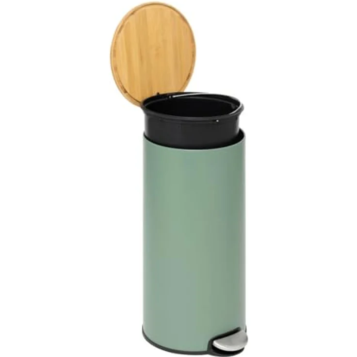 5five Moderner Farb-Treteimer 30 l, grüner Kosmetikeimer mit Bambusdeckel, herausnehmbarem Eimer und Soft-Close-Funktion – Bild 4