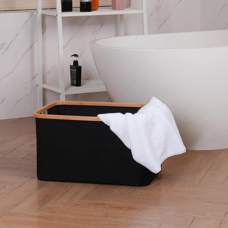 Faltbarer Wäschekorb 60L Bambus Stoff Storage Basket Aufbewahrung Klappbar – Bild 7