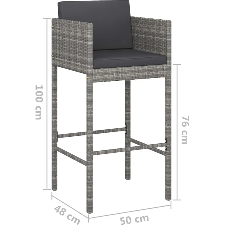 vidaXL 3-tlg. Gartenbar-Set mit Kissen Poly Rattan Grau 3094779 – Bild 7
