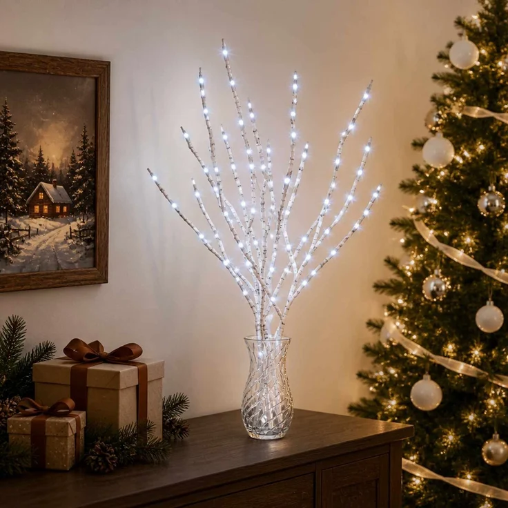 vidaXL LED-Kupferzweig Weihnachtsdekoration 3 stk. Weiß 62 cm Stahl 42055400 – Bild 1