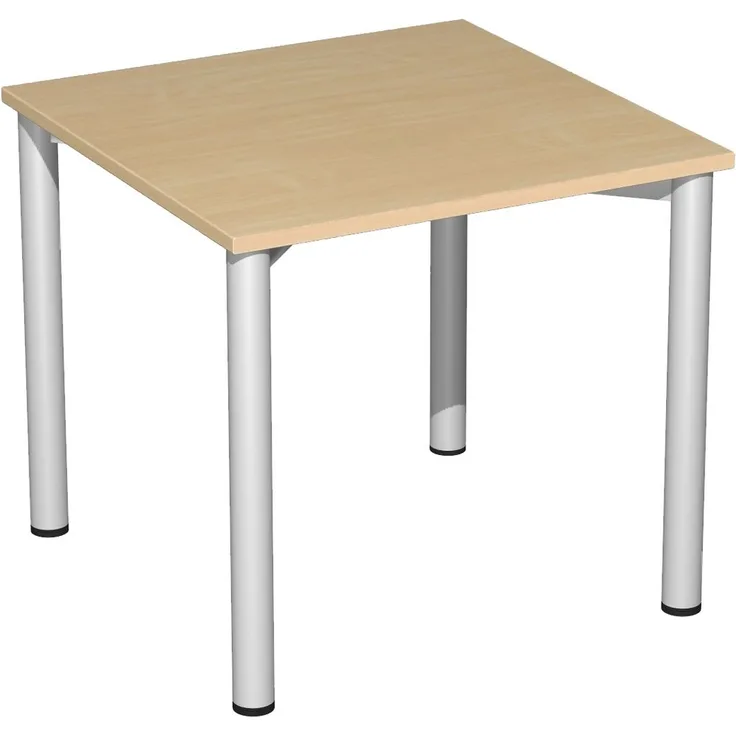 Konferenztisch Rundfuß, 80x80cm, Buche Silber