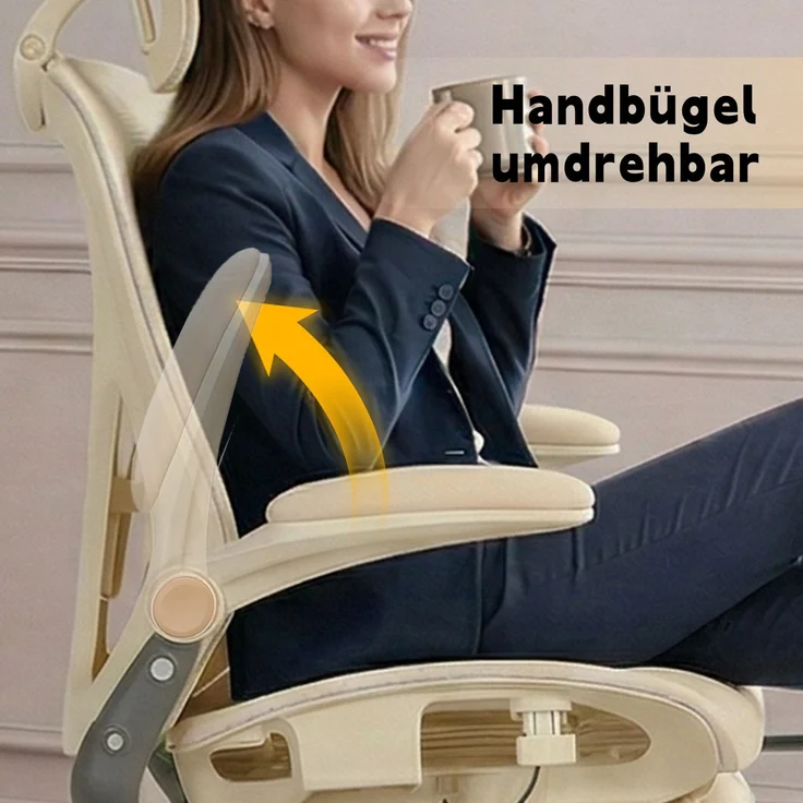 Klappbarer ergonomischer Bürostuhl, kleiner Platz-Klappstuhl mit Taillenstütze, Ganznetzschiebekissen, klappbare Armlehnen, 3D-Kopfstützen und Bürostuhl mit Arbeitspedalen,creme--Creme--129x48.5x62cm--YOUDENOVA – Bild 4