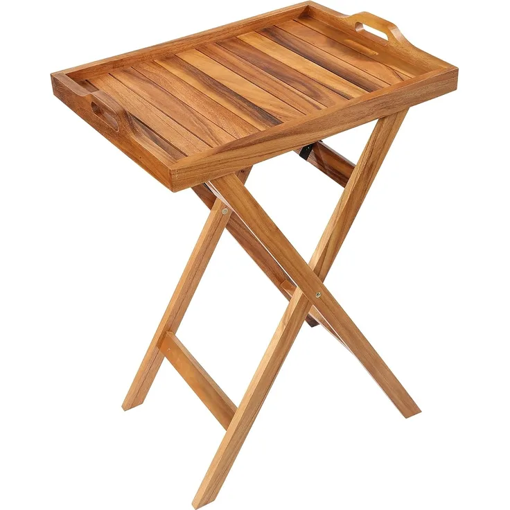 Serviertablett mit Standfuß, klappbar, Akazie