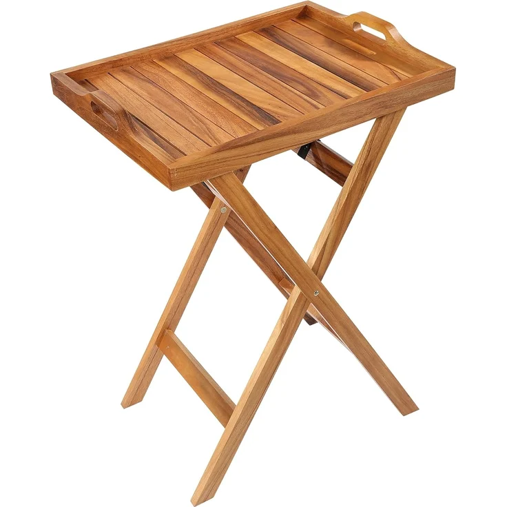 Serviertablett mit Standfuß, klappbar, Akazie – Bild 1