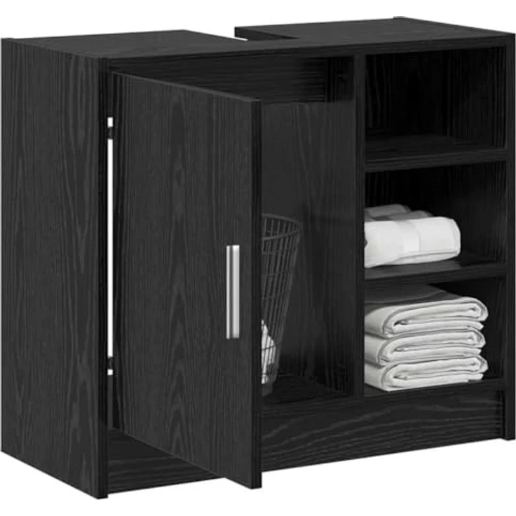 vidaXL Badezimmerschrank mit Tür Schwarz Eichen-Optik 63 x 29 x 55 cm 869214 – Bild 2