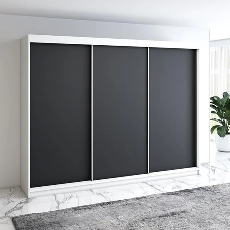 Schwebetürenschrank MERO 3-türig Schrank 200 cm Farbe: Weiß , schwarz – Bild 2