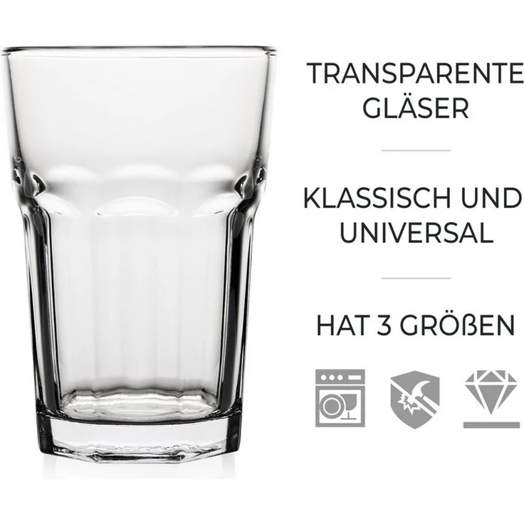 KONZEPT Gläser-Set Wassergläser Set 270/350/410 ml, Trinkgläser Set, Gläser Set Stapelbar, 6-tlg, 6-tlg, 270 ml, Perfekt für Saft, Cocktails, Latte Macchiato – Bild 2