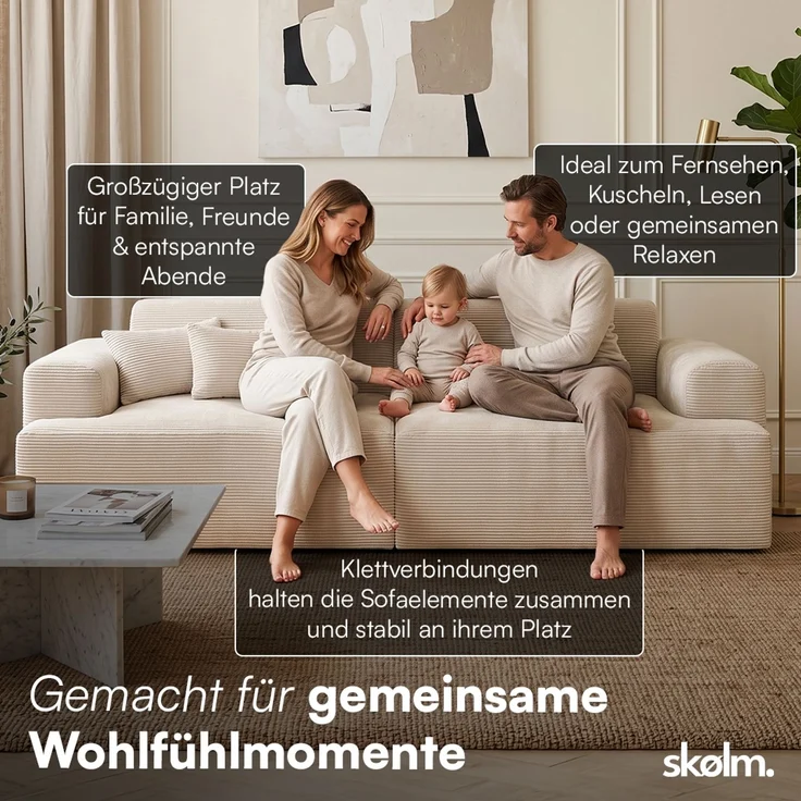 skølm 'Freki' Cloud Sofa 2 Sitzer, Vollschaumcouch mit Federkern und Vakuum-Kompression, kein Aufbau erforderlich, mit 2 Kissen, Cord beige – Bild 4