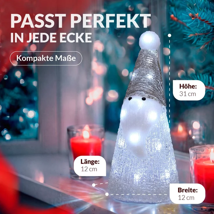 Deuba LED Acryl Figur Außen Santa Weiß beleuchtet Weihnachtsdeko Weihnachten Weihnachtsfigur – Bild 3