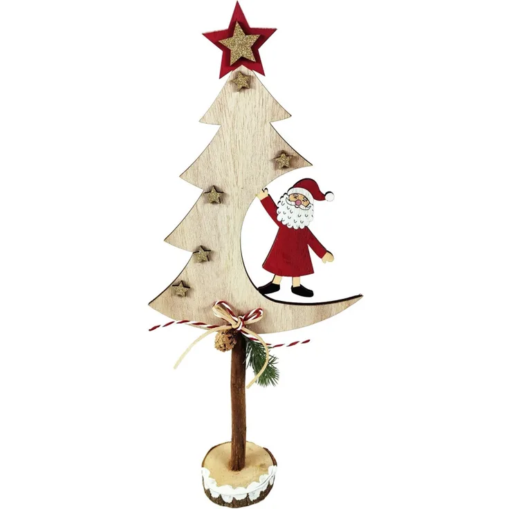 TrendLine Dekofigur Holz Tannenbaum Weihnachtsmann 45 x 42 x 52 cm mehrfarbig