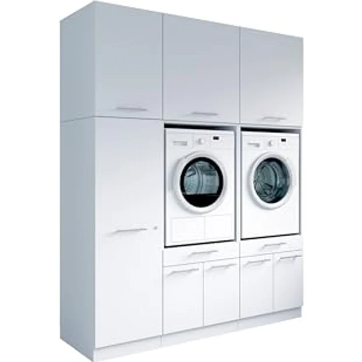 Laundreezy Waschraum Komplett-Set, Weiß - Modulares Schranksystem für Waschküche & Hauswirtschaftsraum - 186 x 238 x 68 cm (B/H/T) – Bild 1