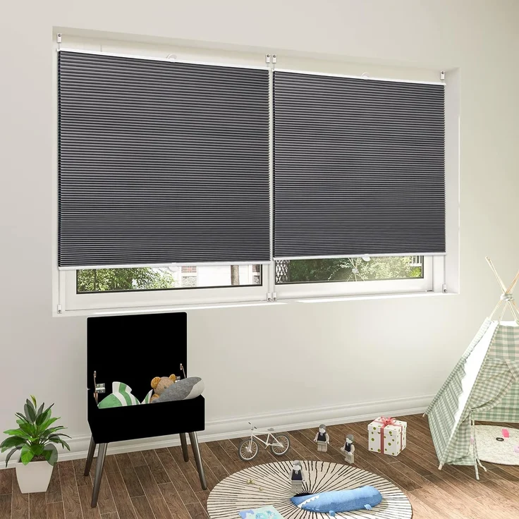WOLTU Wabenplissee ohne Bohren Verdunklung Thermo Doppelplissee Klemmfix Zweifarbig 90x130 cm Dunkelgrau-Weiß, Plissee Faltrollo Sonnen-, Sicht- & Schallschutz, Jalousie Plisseerollo für Fenster & Tür – Bild 2
