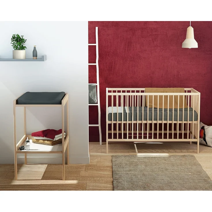 Webaby - Babybett Holz 60x120 cm Buche Natur ONE | 124 x 64,5 x 82 cm |Kinderbett | Von Geburt an | Schlafkomfort | Lattenrost | Bett mit Gitterstäben | Verstellbarer Lattenrost in 3 Höhen – Bild 4