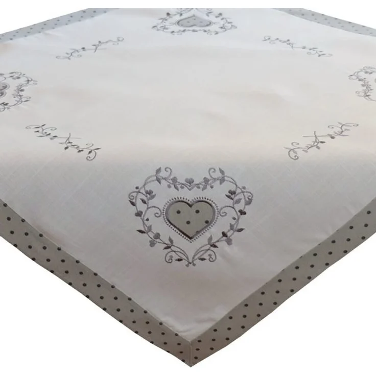 matches21 HOME & HOBBY Tischdecke Tischdecke ELINA Herzstickerei cremeweiß grau Polyester 85 x 85 cm (1-tlg), Pflegeleicht & waschbar bei 30 °C – Bild 2