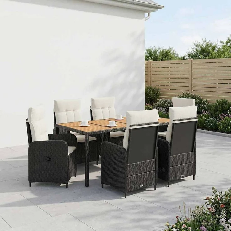 vidaXL Outdoortisch-Set 7 stk. Schwarz und Cremeweiß 190 x 90 x 75 cm 3422276 – Bild 3
