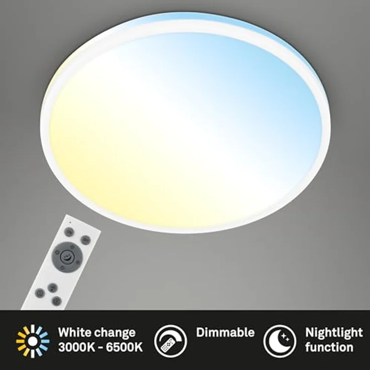 BRILONER - LED Deckenlampe mit Fernbedienung, warmweiß bis kaltweiß, stufenlos dimmbar, LED Lampe, LED Deckenleuchte, Wohnzimmerlampe, Küchenlampe, Deckenbeleuchtung, 33x6 cm, Weiß – Bild 2