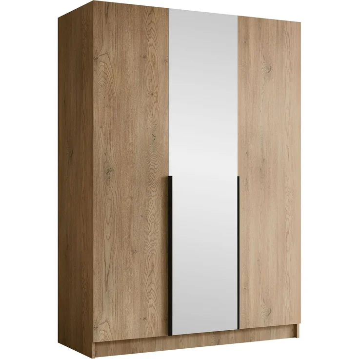 Drehtürenschrank Cikzori II, Kleiderschrank mit 3 Türen, Frontspiegel (Farbe: Eiche Cremona / Eiche Cremona + Schwarz) – Bild 1