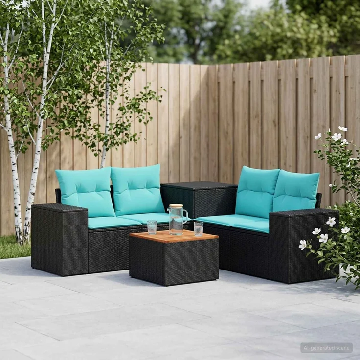 vidaXL Sofa Set 6 stk. Schwarz und Blau Polyrattan und Stahl 3447561 – Bild 1