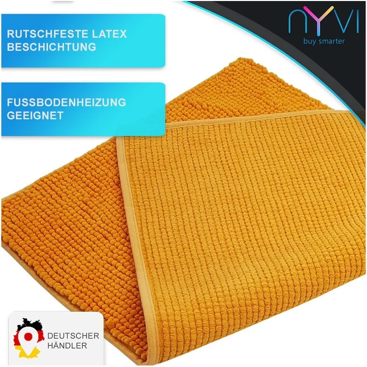 NYVI Badematte Badematten Set 2 teilig Chenille 50x80 Badematte und 45x50 WC-Vorleger, Höhe 20 mm, Polyester, Badezimmerteppich Set - Rutschfest, Saugstark, Schnell Trocknend – Bild 2