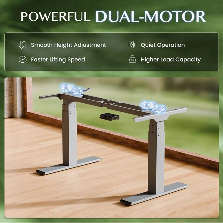 FLEXISPOT Schreibtisch Elektrisch höhenverstellbares Tischgestell E6 (2 Motore, 3-Fach-Teleskop, 4 Speicherplätze, höhenverstellbar von 60–125 cm, Geschwindigkeit 40 mm/s), Kollisionschutz Funktion, USB Ladeanschluss, MAX Load: 200KG – Bild 2