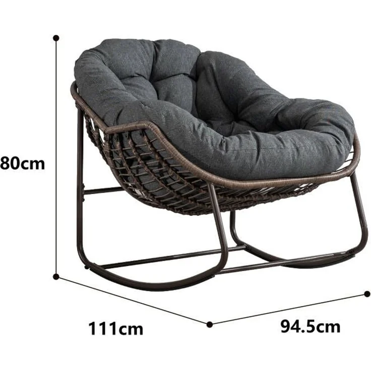 Breiter Rattan-Schaukelstuhl mit 15 cm dickem Kissen, stabilem Stahlrahmen & abnehmbarem Bezug für Garten & Balkon,Grün – Bild 6