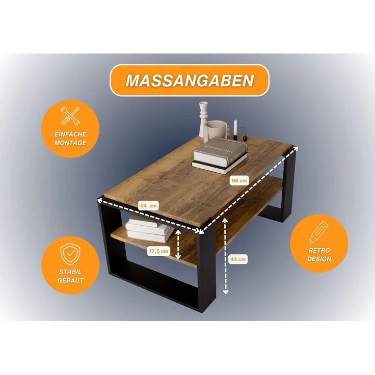 CraftPAK Wohnzimmertisch Kaja96 für Couch aus hochwertigem Holz, Couchtisch 54T x 96B x 44H cm (1-Tisch), Tischplatte aus Holz – Bild 2