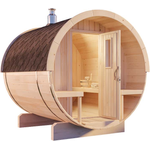 FinnTherm Fass-Sauna Tori Fasssauna 2 Sitzbänke aus Holz Sauna mit 42 mm Wandstärke Außensauna mit Montagematerial
