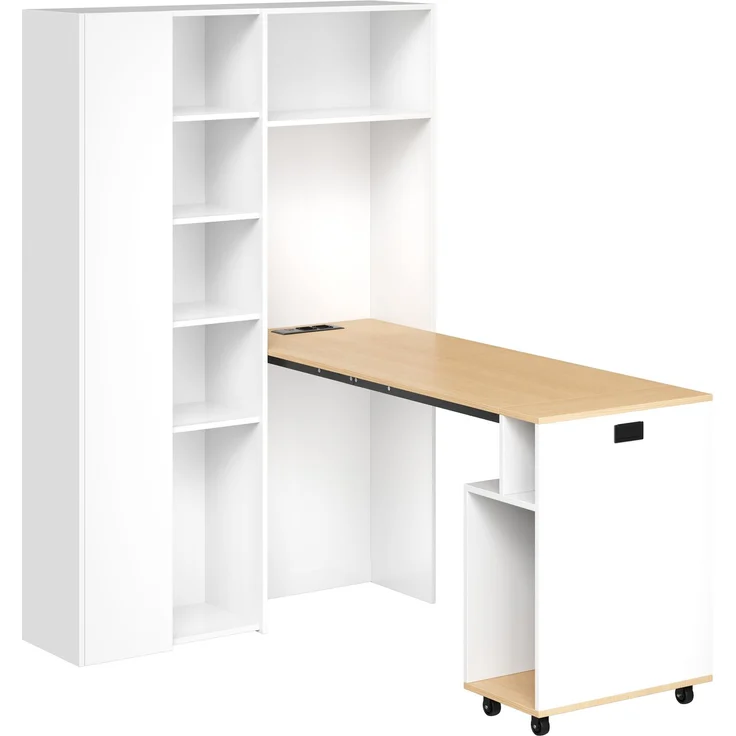 ZUBALIYA Klappbarer Schreibtisch mit Ablagen –2-in-1-Bücherregal und Schreibtisch, klappbar, mit Steckdose und USB-Anschluss, höhenverstellbare Ablagen, Kippschutz, weiß-Schreibtisch,Eck-Schreibtisch –links – Bild 19