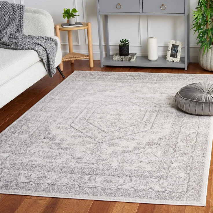 SAFAVIEH Traditionell Teppich für Wohnzimmer, Esszimmer, Schlafzimmer - Adirondack Collection, Kurzer Flor, Elfenbein und Silber, 122 X 183 cm | 1 cm Flor, Teppich für den Innenbereich, langlebig, kinder- und haustierfreundlich, Polypropylen-Fasern, Ök...
