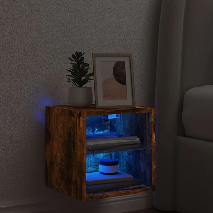 TV-Wandschrank, Fernsehschrank mit LED-Leuchten Räuchereiche 30x28,5x30 cm – Bild 3