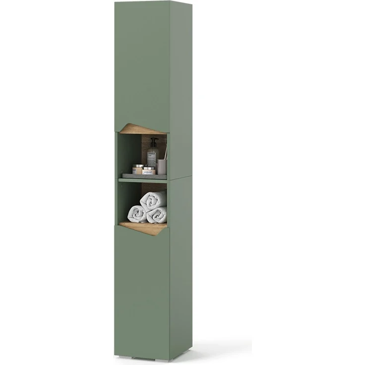 Badschrank Marelle Grün/Artisan 30 x 180 cm mit Türen und offenen Fächern Vicco – Bild 6