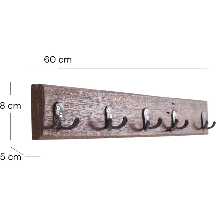 DESIGN DELIGHTS Wandgarderobe VINTAGE WANDGARDEROBE CASA, 60x8cm(BxH) Hakenleiste mit 5 Doppelhaken – Bild 2