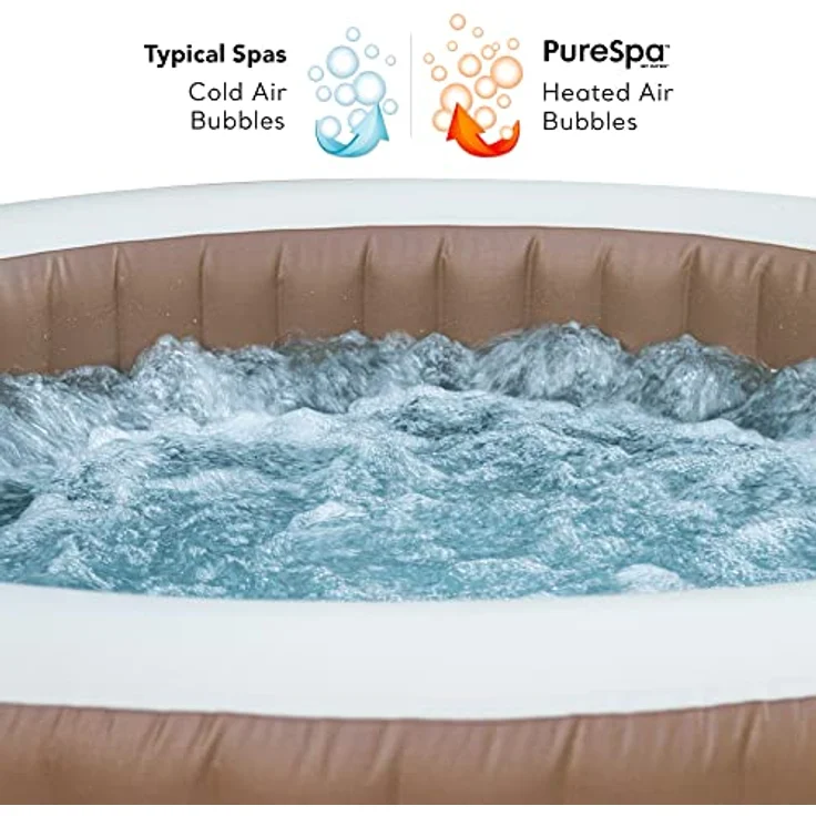 Intex PureSpa Bubble Massage, Aufblasbares Spa Ø196 x 71 cm, rund, braun, für 4 Personen, 795 l, 120 Luftdüsen, 2.200 W Heizung – Bild 9