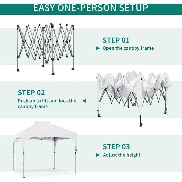 YITAHOME 3X3Meter Wasserdichter Pavillon Faltpavillon mit Seitenteilen, Faltbarer Pop up Pavillon Höhenverstellbar Gartenpavillon Anti-UV für Partys, Camping, Märkte und Festival, Weiß – Bild 5