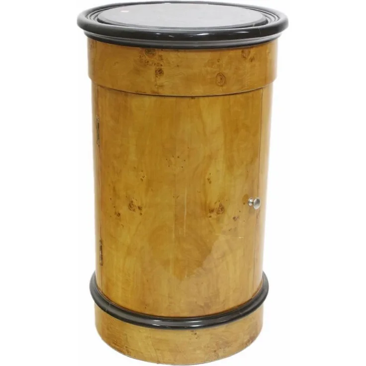 Casa Padrino Art Deco Barschrank Vogelaugenahorn Hellbraun / Schwarz Ø 45 x H. 75 cm - Art Deco Bar Möbel