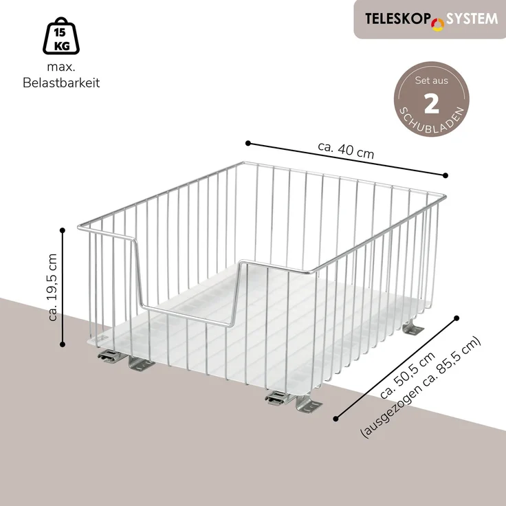 bremermann Schrank-Korbauszug 2er 40 cm mit Einlegeboden, aus Metall, in Chrom – Bild 7