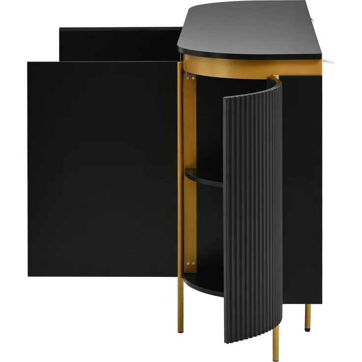 ZUBALIYA Sideboard 140x38x80 cm, mit 4 Türen, aus MDF, Schwarz – Bild 17