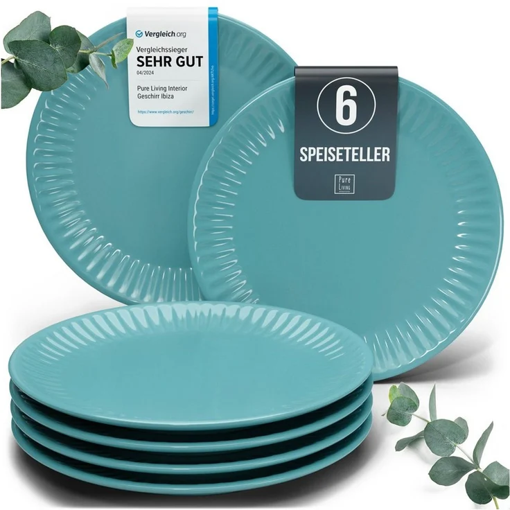 PURE LIVING INTERIOR DESIGN Geschirr-Set Hygge Speisseteller, Dinnerteller, 6er-Set, 26 cm, Petrol (6-tlg), 6 Personen, Steingut – Bild 1