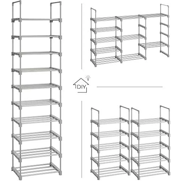 Songmics Schuhregal mit 5 Ebenen, offener Schuhschrank hoch, Schuhständer schmal, Schuhaufbewahrung, aus Metall, platzsparend, für Ankleidezimmer, Flur, 30 x 45 x 89,5 cm, grau LSA005G02 – Bild 7