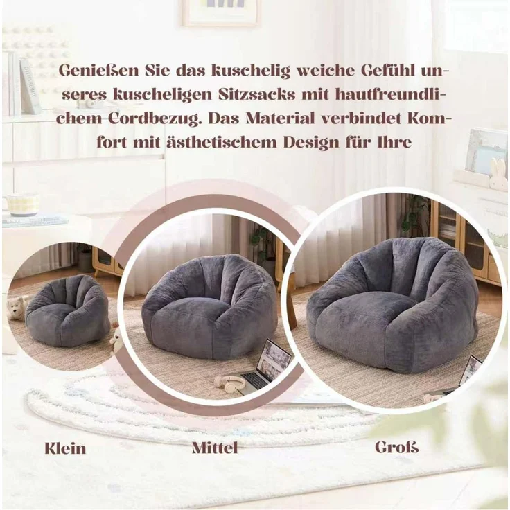 Sitzsack in Grau 98cm×98cm×60cm aus Polyester – gepolstert, formstabil und ohne Montage – Bild 8