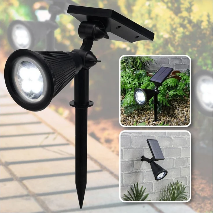 Casativo LED Gartenstrahler Solar-Gartenleuchte Erdspieß & Dämmerungssensor 200lm-Gartenstrahler, 4 weisse LEDs, Leuchtdauer ca. 8 Std. Spot 80° & Solarpanel 180° neigbar IP44 – Bild 1