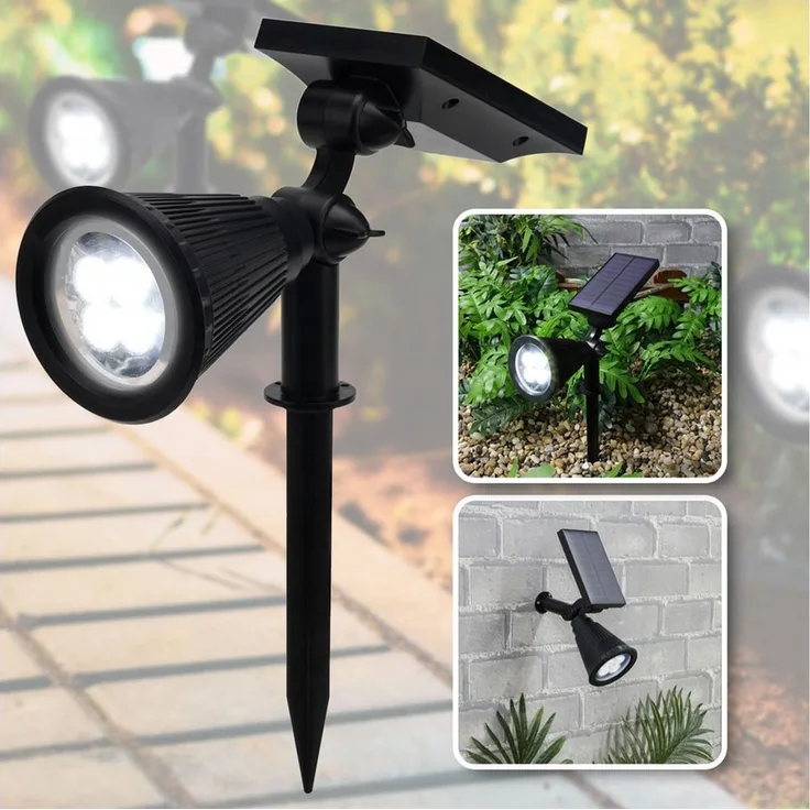 Casativo LED Gartenstrahler Solar-Gartenleuchte Erdspieß & Dämmerungssensor 200lm-Gartenstrahler, 4 weisse LEDs, Leuchtdauer ca. 8 Std. Spot 80° & Solarpanel 180° neigbar IP44