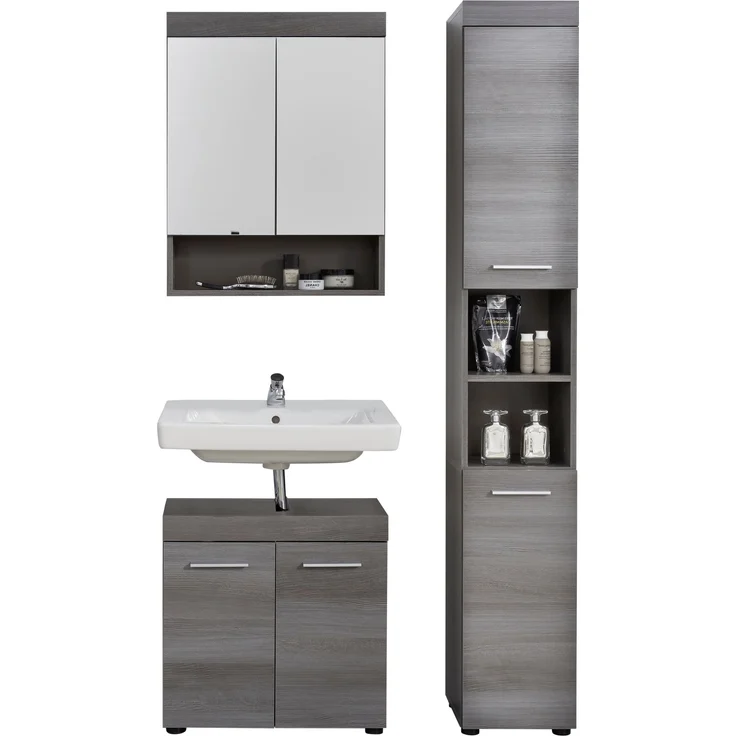 Badset 3-tlg. 'Runner' mit Hochschrank, Unterschrank & Spiegelschrank, Sardegna Rauchsilber, ohne Waschbecken – Bild 3