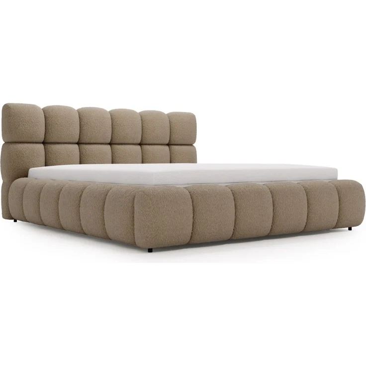 GRAINGOLD Modo Polsterbett 120x200, Doppelbett mit Kopfteil, groß Stauraum, Bouclé-Stoff, Braun – Bild 2