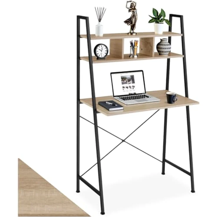 tectake Schreibtisch Computertisch Exeter 85,5x46,5x140cm (1-St, 1 tlg), Rustikaler Schreibtisch im schnörkellosen Industrial Style – Bild 1