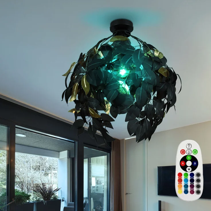 RGB LED Deckenleuchte, Blattdesign, schwarz, gold, H 58 cm – Bild 2